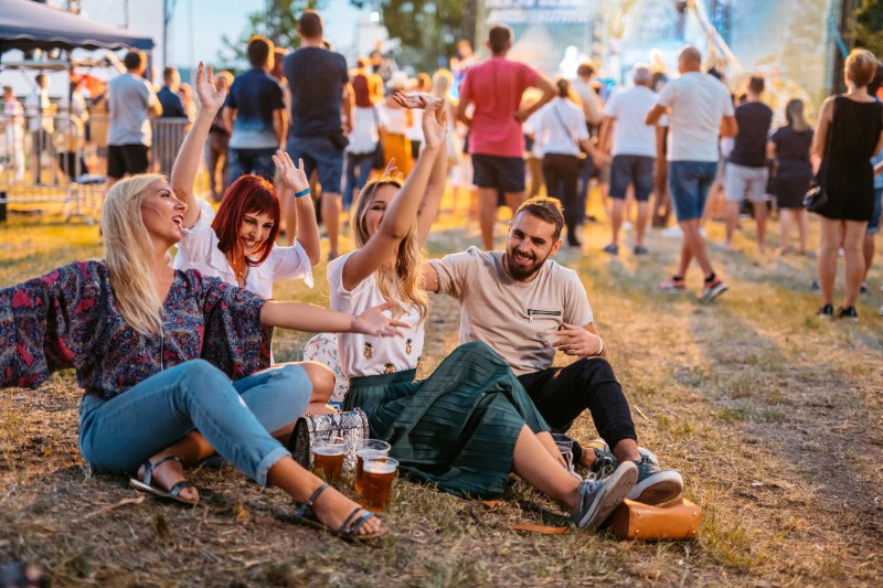 Group Of People Sitting On A Grass